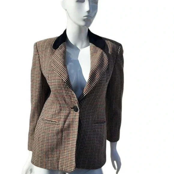 Joan Leslie Size 6 Womens  Brown and Black Squared Blazer with Velvet Collar - Picture 6 of 16